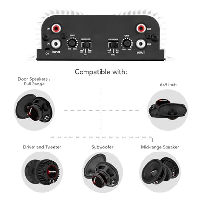 Taramps TS 400x4 400 watts RMS 4 Channels Full Range Car Audio Amplifier, 2 Bridged Channels, RCA Input Class D, Output Power, Multichannel Amplifier System, Small - TS400X4 | Bridgeable outputs, built-in HPF/LPF crossovers and RCA inputs provide flexible