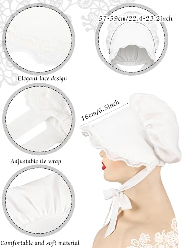 Hicarer White Mob Cap Women Colonial Bonnet Hat Grandma Mop Hat Mob Bonnets Lace with Adjustable Straps for Maid