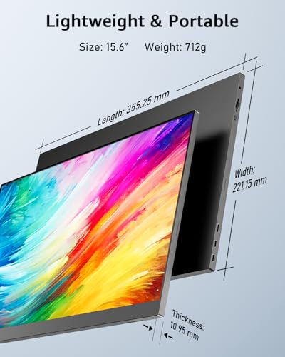 Yodoit Portable Monitor for Laptop, 15.6" 1920×1080 FHD IPS Travel Screen Display with Built-in Adjustable Stand Dual Speakers for MacBook PC Xbox (Black) - size: 15.6 inch Kickstand