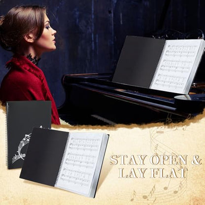 4 Pack Sheet Music Folder, Spiral Binder Organizer for Piano Music Stand, 40 Plastic Sleeves Display 80 Pages, Piano Sheet Holder for Choral Band Orchestra, Fits Letter Size 8.5 x 11 Inch