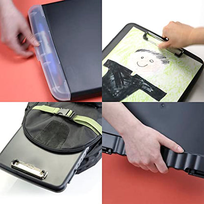 Officemate Slim Clipboard Storage Box, 14.5 x 10-Inches Letter Size Document Organizer, Low-Profile Metal Clip, Separate Pen and Pencil Compartment, Charcoal - size: Pack of 1