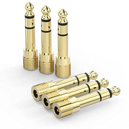 6.35mm to 3.5mm Audio Adapter, Gold Plated 1/4” Male to 1/8” Female TRS Stereo AUX Connector Converter for Guitar Keyboard Digital Piano Studio Monitor Amplifier Mixer Splitter, 6-Pack - color: 6-Pack
