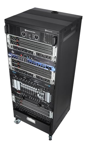Rockville RR24U 24U Live Sound/Recording Studio Rack Case, 440lb Load, Front & Rear Rack Rails, Reversible Threaded/Square Hole Rails, 3 Locking Caster Wheels, Steel Construction | 440 Lb Capacity, Steel, Front / Rear Rails, Reversible Threaded / Square H