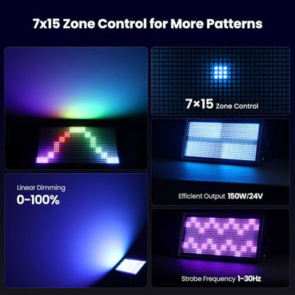 Betopper Stage Strobe Light Bar, 945 * 0.5W RGB LED Stage Light Bar with 7x15 Pixel Control Zones,30Hz Strobe Speed,DMX512 Sound-Active Flash DJ Light Bar,Disco Wash Lighting for Club,4 Packs