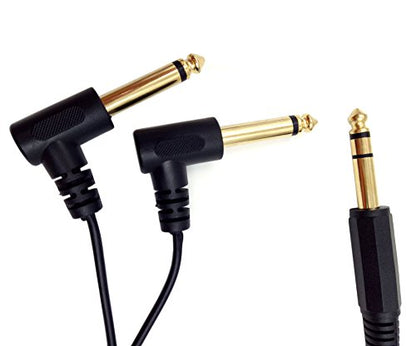 1 Feet Gold Plated 6.35mm 1/4" Male TRS Stereo to Dual 2 x 6.35mm 1/4" Male TS Mono 90 Degree Right Angle Y Splitter Audio Cable (30cm/1Feet) - color: 30cm/1Feet