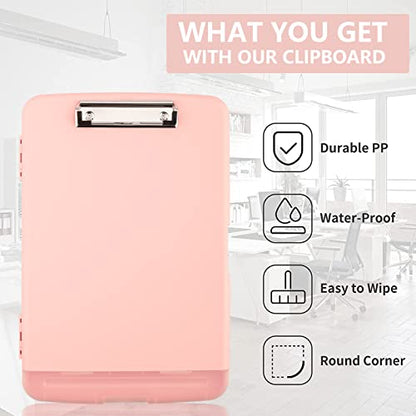 Clipboard with Storage, A4 Binder Nursing Clipboards with Pen Holder, Heavy Duty Storage Clipboards with Low Profile Clip, Clipboard Folder Side-Opening, Smooth Writing Clip Board (Light Pink) - color: Light Pink