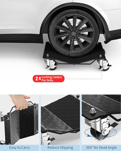 DEXSO Car Dolly Set of 4 Heavy Duty 6000 Lbs Steel Wheel Dollies Black - color: Black