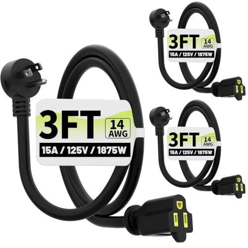 Vockjour 3 FT 3 Pack 14 Gauge Low Profile Flat Plug Extension Cord Black - color: Black, size: 3FT-3PACK