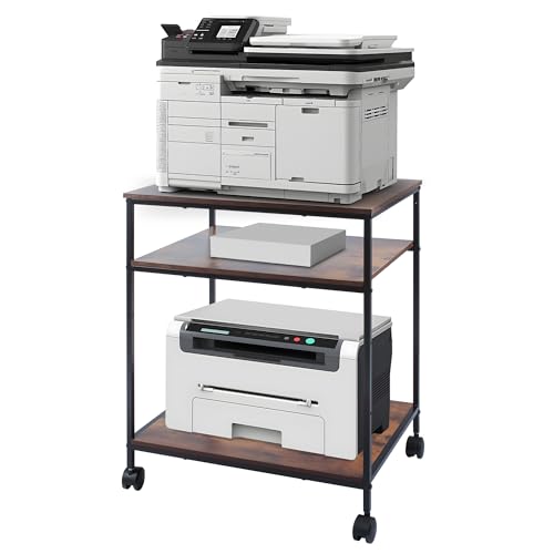 EMERIT 3-Tier Printer Stand for Laser/Inkjet/All-in-One - 23.6x18.9x31.5 Heavy Duty Cart w/Adjustable Shelves & Lockable Wheels, Storage for Scanner/Fax/Supplies - Industrial Home & Office - color: Wood, size: 3-Tier