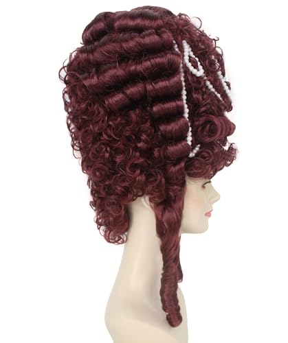 HPO Adult Women's French Queen Beehive Wig, Burgundy Color, Best for Halloween, Flame-retardant Synthetic Fiber - color: Burgundy