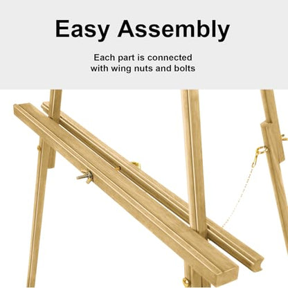 Falling in Art 65" A-Frame Wooden Tripod Easel Stand (Gold) | Display Easel with Adjustable Canvas Holder, Floor Easel for Wedding Signs, Posters, Paintings, Artwork - color: Gold-1 Pack