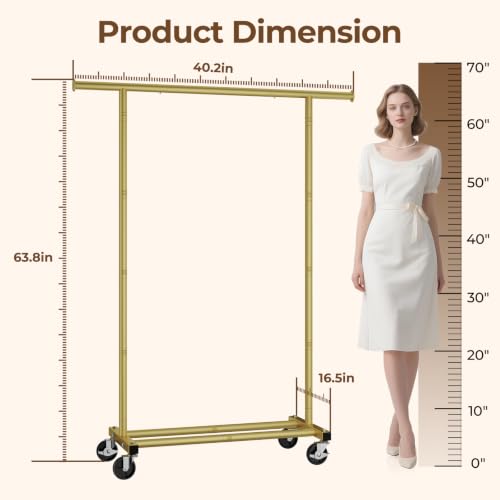 HYSEYY Clothes Rack, Clothing Rack for Hanging Clothes, Rolling Garment Rack Sturdy Coat Rack Portable Wardrobe Rack Metal Closet Rack for Bedroom Laundry Living Room, Warm Gold - color: Warm Gold
