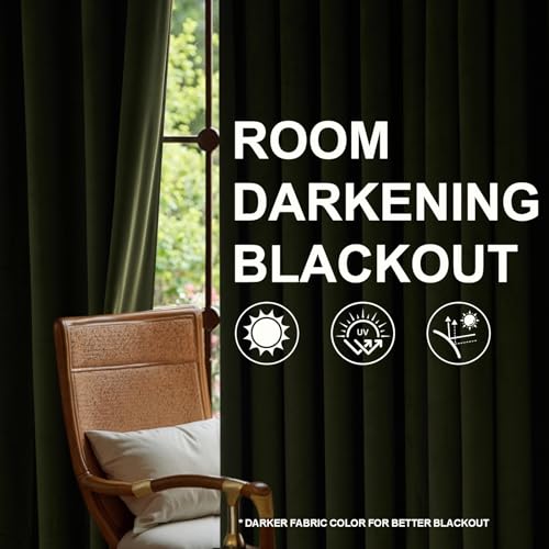92 Inch Long Olive Green Velvet Blackout Curtains for Bedroom Luxury Moody Soft Velvet Pinch Pleated Drapes with Track Hooks Nursery Quiet Elegant Style,Apartment,2 Pcs Set,92 Inches Length - color: Olive Green, size: 40"W x 92"L (Pack of 2)