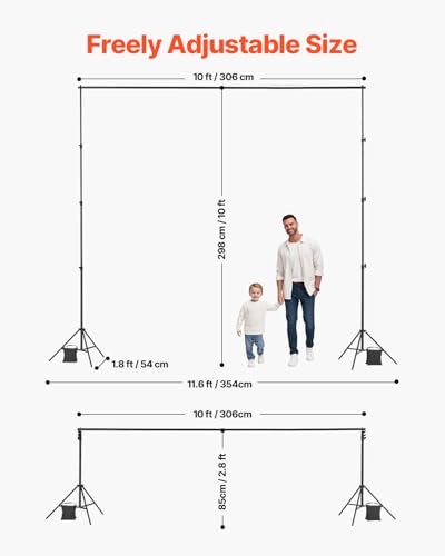 VEVOR Backdrop Stand, 10 x 10 ft Adjustable Photo Backdrop Stand Kit, Portable Background with 4 Crossbars, Heavy Duty Projector Screen , for Wedding, Photo Video Studio & Party - size: 10 x 10 Ft