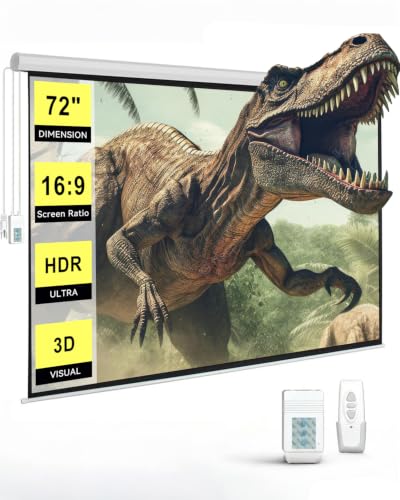 DINAH 72 Inch Electric Projector Screen with Remote | Automatic Air Indoor Drop Down, Motorized, 4K 3D HD Projection, For Movies - size: 72" Diagonal (16:9)
