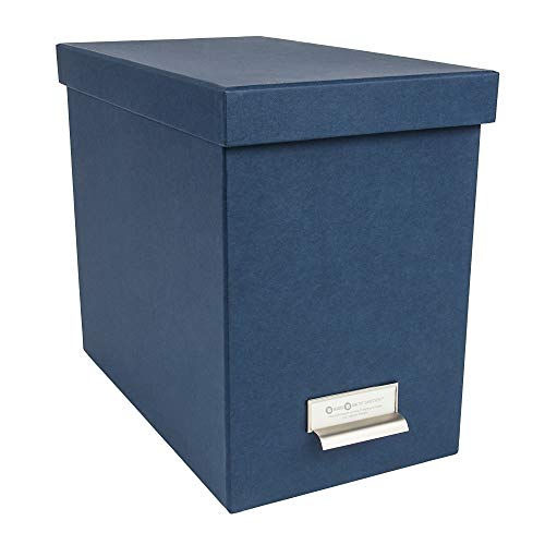 Bigso John Fiberboard Label Frame Desktop File Storage Box - Document Organizer for Important Paperwork - Durable Hanging File Box with a Lid & Metal Label Window - 7.36 x 13.38 x 10.51 in - Blue - color: Navy Blue