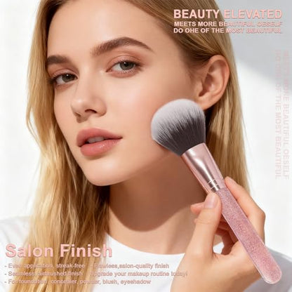 Pink Makeup Brushes Set 14 Pcs Professional, Synthetic Foundation Concealer Powder Blush Eyeshadow Brushes with 2 Powder Puffs & Dual-ended Mask Applicator, Gifts for Women Teen Girls - color: Pink