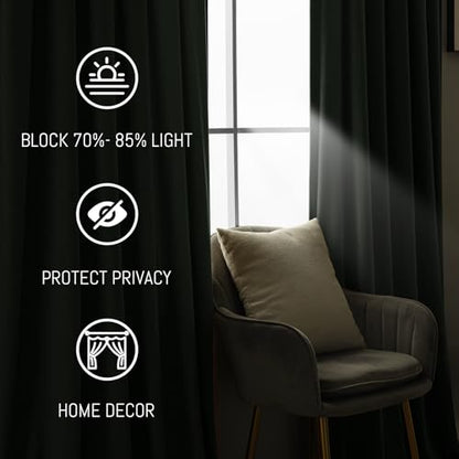 Yakamok Sage Green Room Darkening Velvet Curtains 84 Inch Living Room | Luxury soft velvet, 2 panels 52x84 inch,bedroom study, window drapes rod pocket,light blocking,Thermal Insulated - color: Sage Green, size: 52"W x 84"L (Pack of 2)