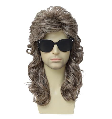 Men's 80s Mullet Wig - 80s Outfit Wig for Men, Retro Costume Wig for Halloween Theme Party Cosplay Daily Wear (Mdeium Ash Brown) - color: 8002-Light Brown