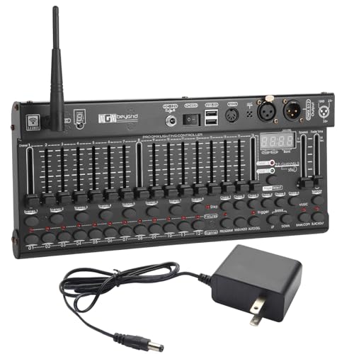DMX512 384 Channel Controller, 2.4G Wireless & Wired Dual Mode DMX Light Controller, Sound Activated MIDI Stage Lighting Controller for DJ, Wedding, Bar & Stage - size: 384 channel DMX-384