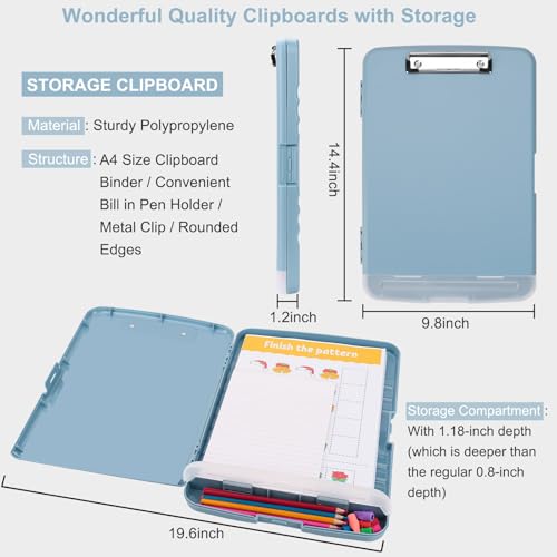 Clipboard with Storage, A4 Binder Nursing Clipboards with Pen Holder, Heavy Duty Storage Clipboards with Low Profile Clip, Clipboard Folder Side-Opening, Smooth Writing Clip Board (Haze Blue) - color: Haze Blue