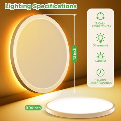 zemty 12 Inch LED Ceiling Light with Night Light 1800K, 3000K/4000K/6500K Dimmable Light Fixtures with Remote Control,24W 2400lm Flush Mount Ceiling Lamp for Bedroom LivingRoom Bathroom Kitchen-White - color: White, size: 12in-1Pack