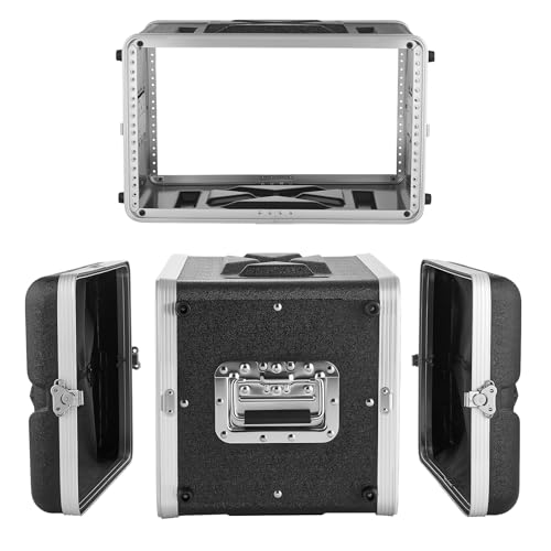 VEVOR 6U Rack Case, 14 in Depth, Server Rack Cabinet Shallow with ABS Construction, Recessed Twist Latches, Detachable Front & Back Cover, Easy Installation, for Amplifier, 11.4 in Internal Depth - size: 17.52 x 13.39 x 20.87 Inches