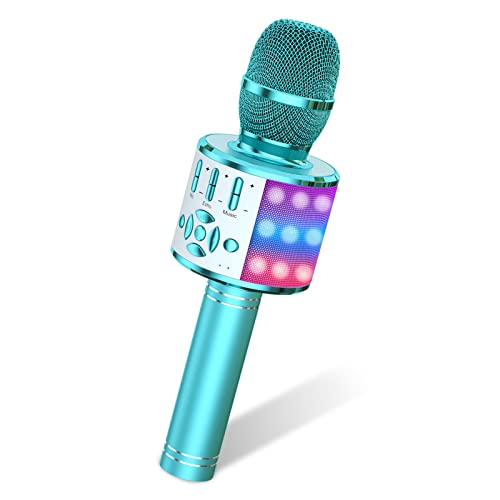 Amazmic Kids Karaoke Microphone Machine Toys for Girls Bluetooth Microphone with LED Light, Christmas Birthday Gift for Girls Boys 3-12+ Years Old (Blue) - color: Blue