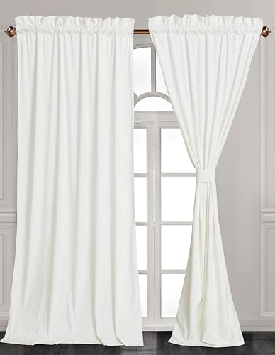 Chezmoi Collection Lux Cream White Crushed Velvet Curtains 2 Panel Set - 84 inches Long Room Darkening Luxury Distressed Velvet Rod Pocket Window Drapes for Living Room Bedroom 50" W x 84" L - color: Cream White
