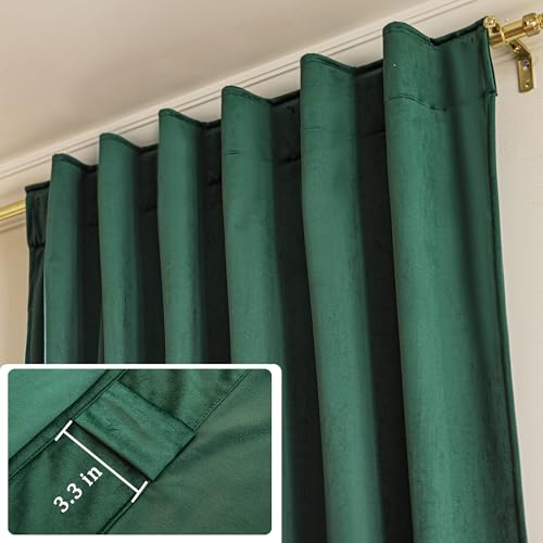 YOFUN 72 inches 2 Panels, Dark Green Blackout Luxury Velvet Curtains Thermal Insulated Heat Block Soundproof Window Panels Soft Drapes for Bedroom Living Room, Rod Pocket & Back Tab, W52 x L72 - color: Dark Green, size: 52"W x 72"L (Pack of 2)