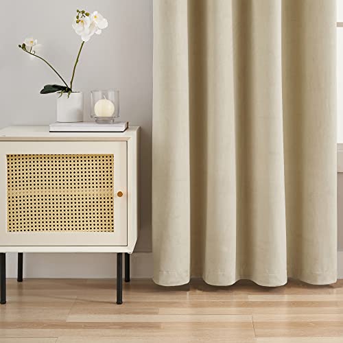 MASWON Velvet Curtains Extra Long 14ft Length, 52" W x 168" L, Beige, Cream | Super Soft and Comfortable, Thermal Insulated, For High Ceiling Living Room Bedroom, Easy to Clean and Maintain, 1 Panel