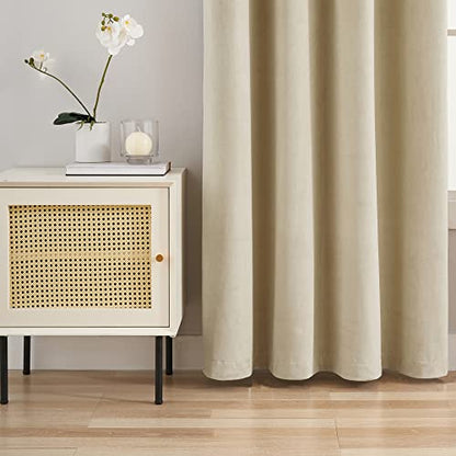 MASWON Velvet Curtains Extra Long 14ft Length, 52" W x 168" L, Beige, Cream | Super Soft and Comfortable, Thermal Insulated, For High Ceiling Living Room Bedroom, Easy to Clean and Maintain, 1 Panel