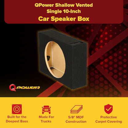 QPower Single 10-Inch Vented Subwoofer Box, Features 0.53 Cubic Feet of Airspace, Solid 5/8-Inch MDF Construction - style: 10" Vented