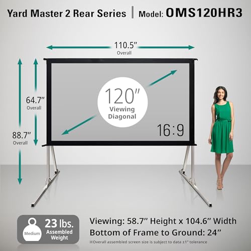 Elite Screens Yard Master 2, 120-inch Outdoor Portable Fast Folding Projector Screen w/ Stand 16:9, 8K 4K Ultra HD 3D Movie Theater Cinema REAR Projection, OMS120HR3, US Based Company 2-YEAR WARRANTY - size: 120-inch, style: 16:9 Aspect Ratio