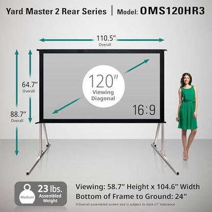 Elite Screens Yard Master 2, 120-inch Outdoor Portable Fast Folding Projector Screen w/ Stand 16:9, 8K 4K Ultra HD 3D Movie Theater Cinema REAR Projection, OMS120HR3, US Based Company 2-YEAR WARRANTY - size: 120-inch, style: 16:9 Aspect Ratio