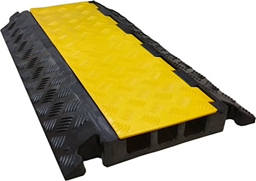 Electriduct Cable Protector 3 Channels 2" x 1.75" Traffic Hose and Wire Cover Rubber Black Base with Yellow Lid (3 Feet) 15,000 lbs/axle - Pack of 2 - color: Black/Yellow - 1.75 Inch Channels, size: 2 Ramps