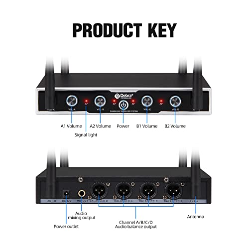 D Debra Audio Pro DU4004 UHF 4 Channel Wireless Microphone System with Lavalier Headset Mics, Ideal for Meeting Church Speech (4 Bodypack) - color: 4 Bodypack