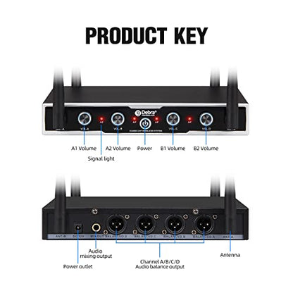 D Debra Audio Pro DU4004 UHF 4 Channel Wireless Microphone System with Lavalier Headset Mics, Ideal for Meeting Church Speech (4 Bodypack) - color: 4 Bodypack