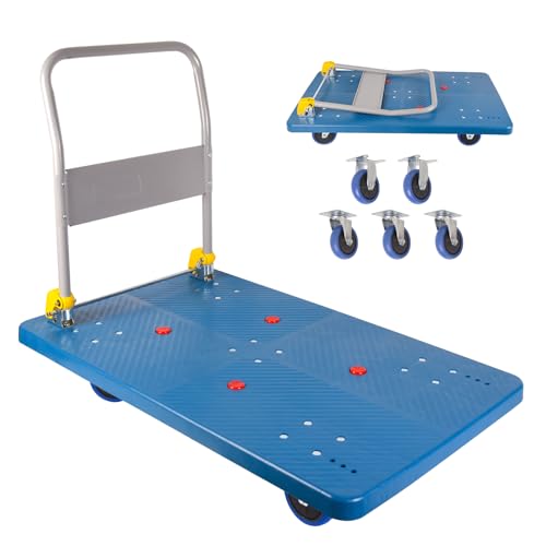 1320lbs Foldable Platform Truck Dolly with Swivel Wheels, Heavy Duty Moving Platform Hand Truck, Moving Flatbed Cart Push Cart Platform Dolly Cart for Groceries, Warehouse(43.31" x 25.51" Blue) - color: Blue