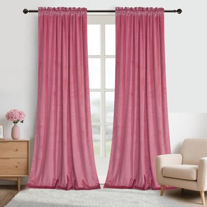Roslynwood Candy Pink Velvet Curtains 84 inches Long - Curtains Room Darkening Thermal Insulation Rod Pocket Noise Reduction Window Drapes Panels for Dining Room/Bedroom,W52 x L84, 2 Panels - color: Candy Pink, size: 52"W x 84"L (Pack of 2)
