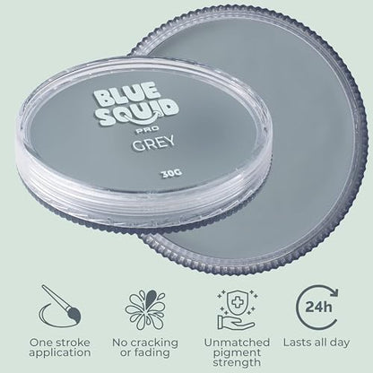 Blue Squid Face Paint Water Based Single Cake Professional Face Paint & Body Paint - Water Activated, Kids Adults Face Painting for Costume, Halloween Makeup, Cosplay - Classic Grey Face Paint 30g - color: Classic Grey 30g
