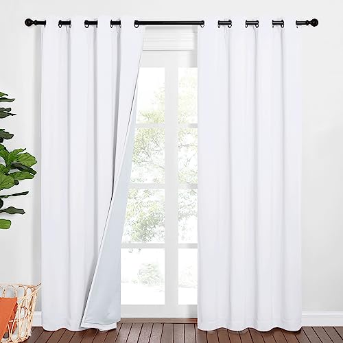 NICETOWN Sound Barrier 100% Blackout Divider Curtains 84", Noise, Heat and Cold Blocking Drapes with Felt Fabric Lining for Noise Reducing/Nursery/Daytime Sleep/Bedroom (White, 2 PCs, 52" Wide) - color: Pure White, size: 52"W x 84"L (Pack of 2)