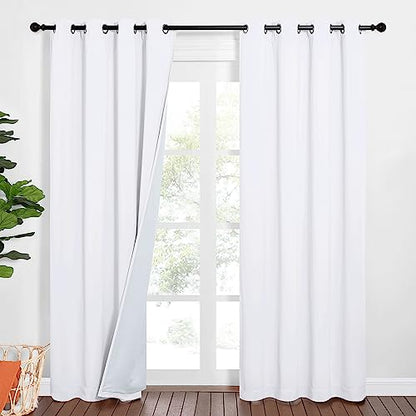 NICETOWN Sound Barrier 100% Blackout Divider Curtains 84", Noise, Heat and Cold Blocking Drapes with Felt Fabric Lining for Noise Reducing/Nursery/Daytime Sleep/Bedroom (White, 2 PCs, 52" Wide) - color: Pure White, size: 52"W x 84"L (Pack of 2)