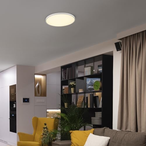 Maxxima 24" White LED Flush Mount Ceiling Light Fixture, 3300 Lumens, 5 CCT | 2700K/3000K/35000K/4000K/5000K, Round Color Selectable Panel Light, Dimmable, Suitable for Bathroom - size: 24 Inch