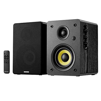 Sanyun SW206 80W 2.0 Active Bookshelf Speakers, Dual-Mode Creator & Music | 4" Carbon Fiber + 25mm Silk Dome, 24bit DAC, 6.35mm TRS Balanced + (Optical/Coaxial/AUX/USB/BT) Inputs, MDF, (Pair, Black) - color: Black