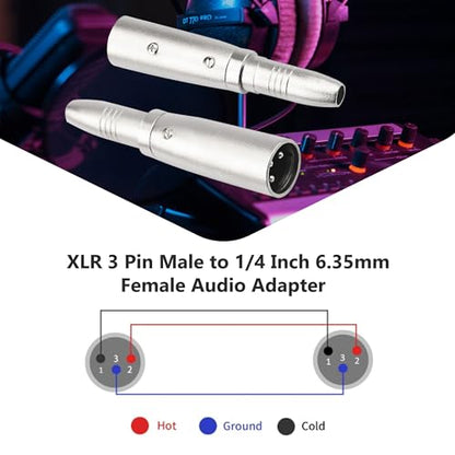 2PCS XLR Male to 1/4 Inch 6.35mm Female Adapter, 3-Pin XLR Male to Quarter Inch Female Jack Socket Audio Adapters Compatible with Microphone, Stereo, Mixer - color: XLRM to 1/4" 6.35mm Female