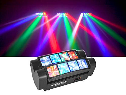 Rockville Spyder LED (8) Beam Moving Head Motorized DMX DJ/Party/Club Pro Light | RGBW CREE LEDs, Sound Activated, Daisy Chain Power In/Out, 6 Degree Beam Angle, Includes DMX Cable and Mounting Bracket