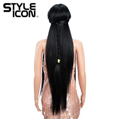 Style Icon 36" Lace Front Wigs Super Long Yaki Straight Wig With Baby Hair 130% Density Synthetic Wig (36 Inches, 1B)