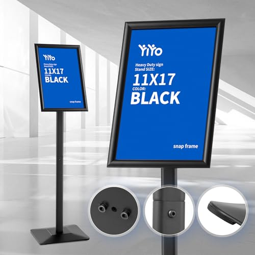 YIYO Sign Stand Poster Stand，adjustable heavy duty pedestal Sign Holder Floor Stand，aluminium frame floor standing for display11*17 inch，Black (11*17 Black)