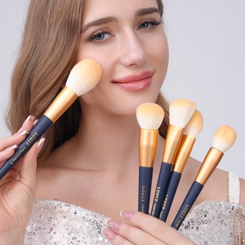 LORYP Makeup Brushes Set Labeled 18 Piece Face and Eye Brush Set Ultra soft hair Foundation, Concealer, Blush, Contour, Blending, Eyeshadow Blue Brush kit - color: Blue